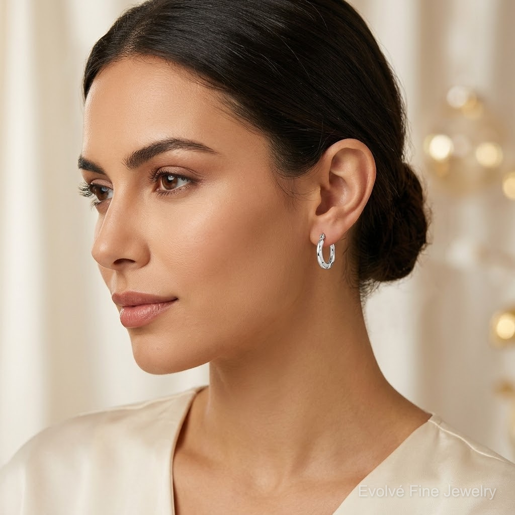 Leslie's 14K White Gold Polished Hinged Hoop Earrings - Model Shot