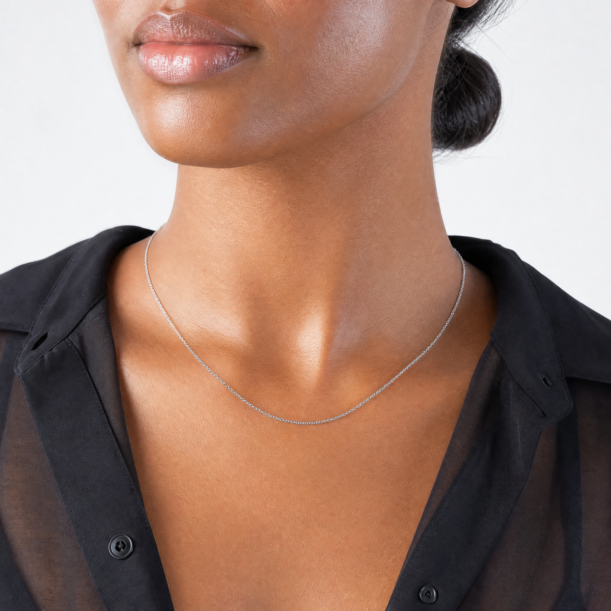 14k White Gold .4 mm Carded Cable Rope Chain - Model Shot