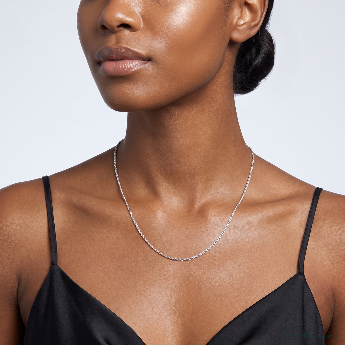 14k White Gold .4 mm Carded Cable Rope Chain - Model Shot