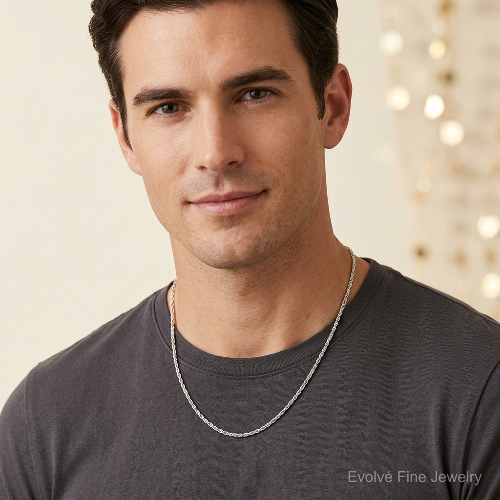 Leslie's 14K White Gold 1.3mm Loose Rope Chain - Model Shot