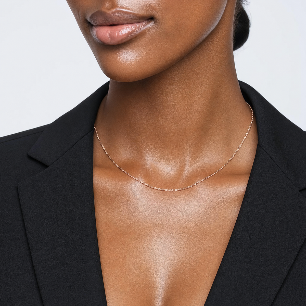 14k  Rose Gold .5 mm Carded Cable Rope Chain - Model Shot