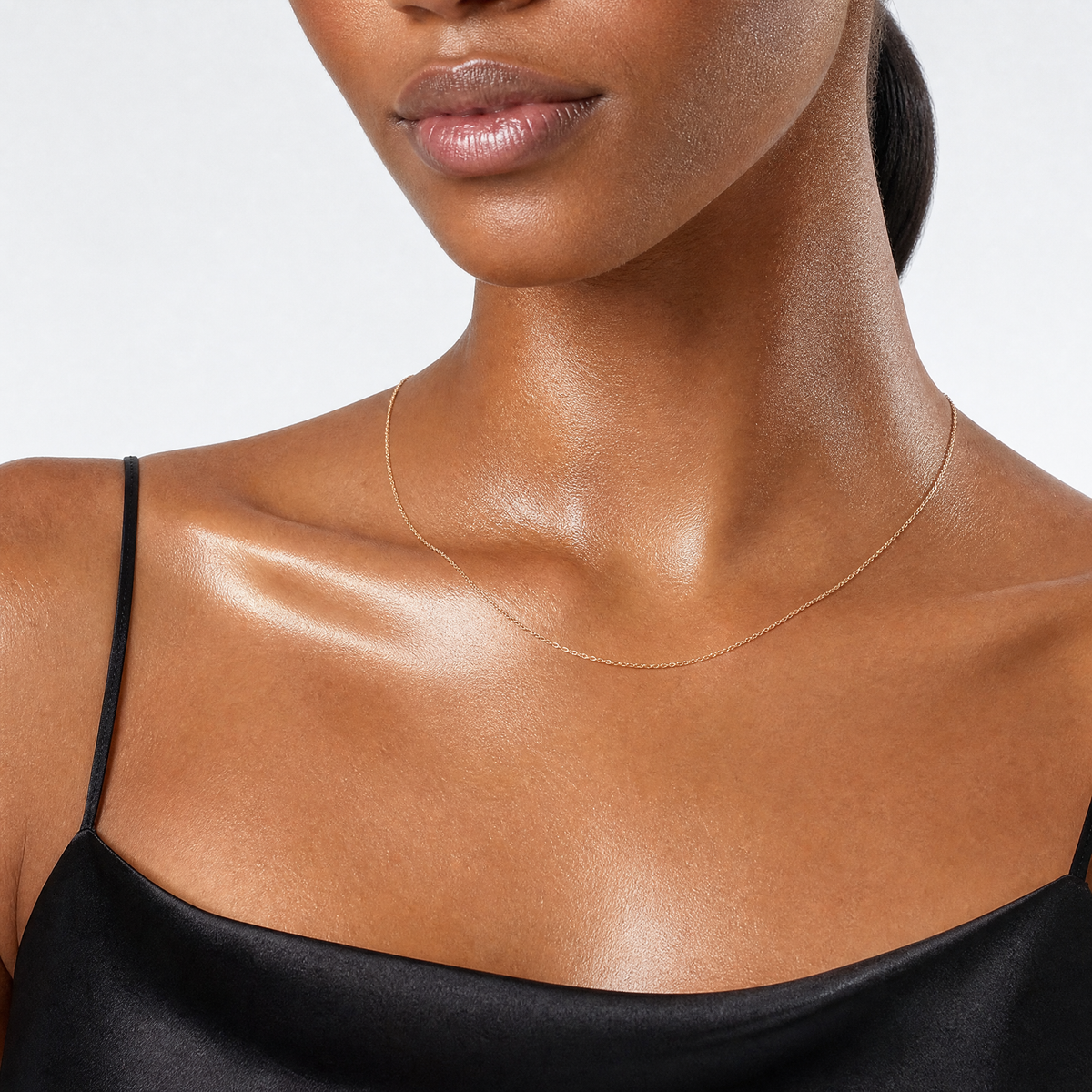 14k  Rose Gold .5 mm Carded Cable Rope Chain - Model Shot