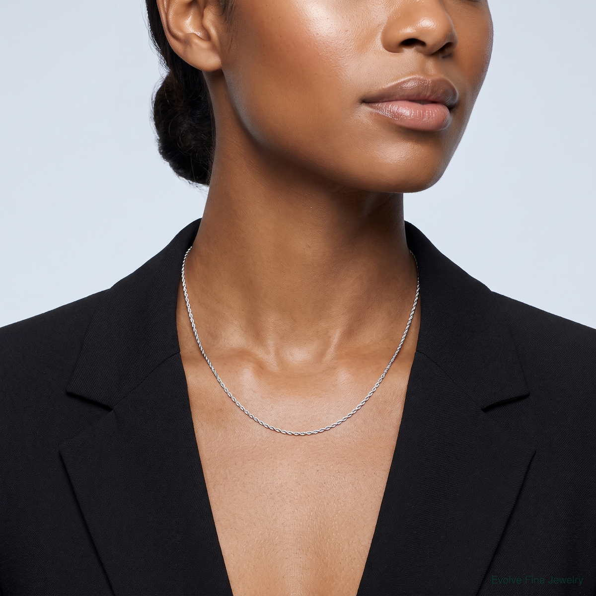 14k White Gold .5 mm Carded Cable Rope Chain - Model Shot