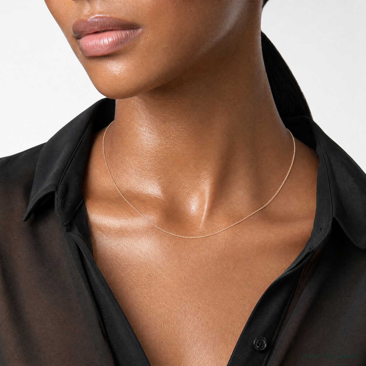 14k  Rose Gold .6 mm Carded Cable Rope Chain - Model Shot