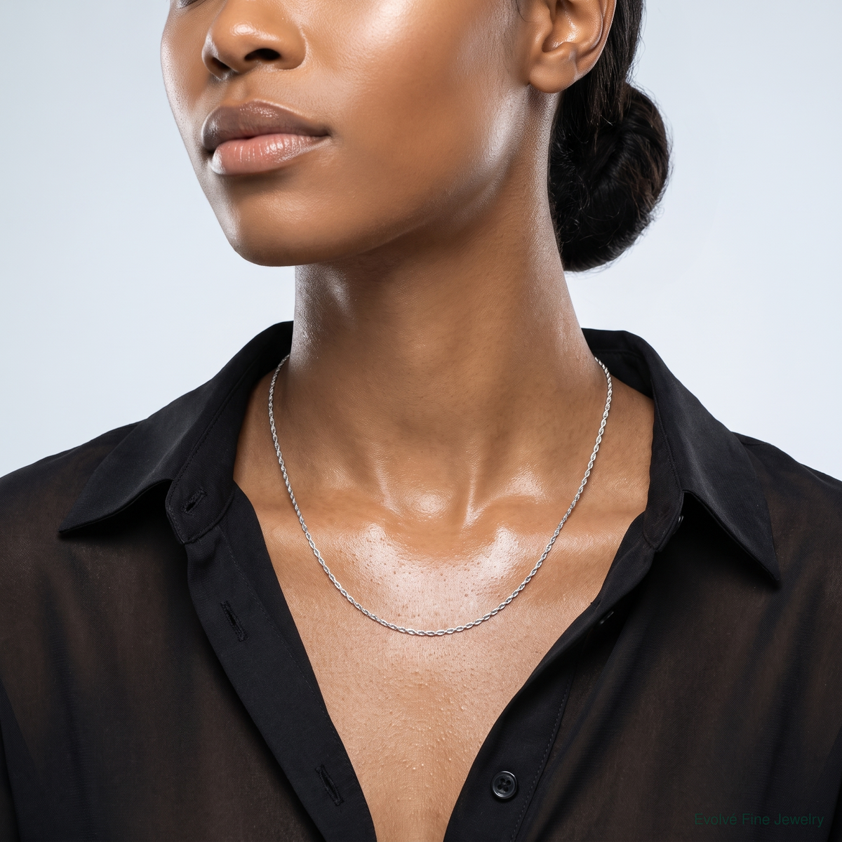 14k White Gold .6 mm Carded Cable Rope Chain - Model Shot