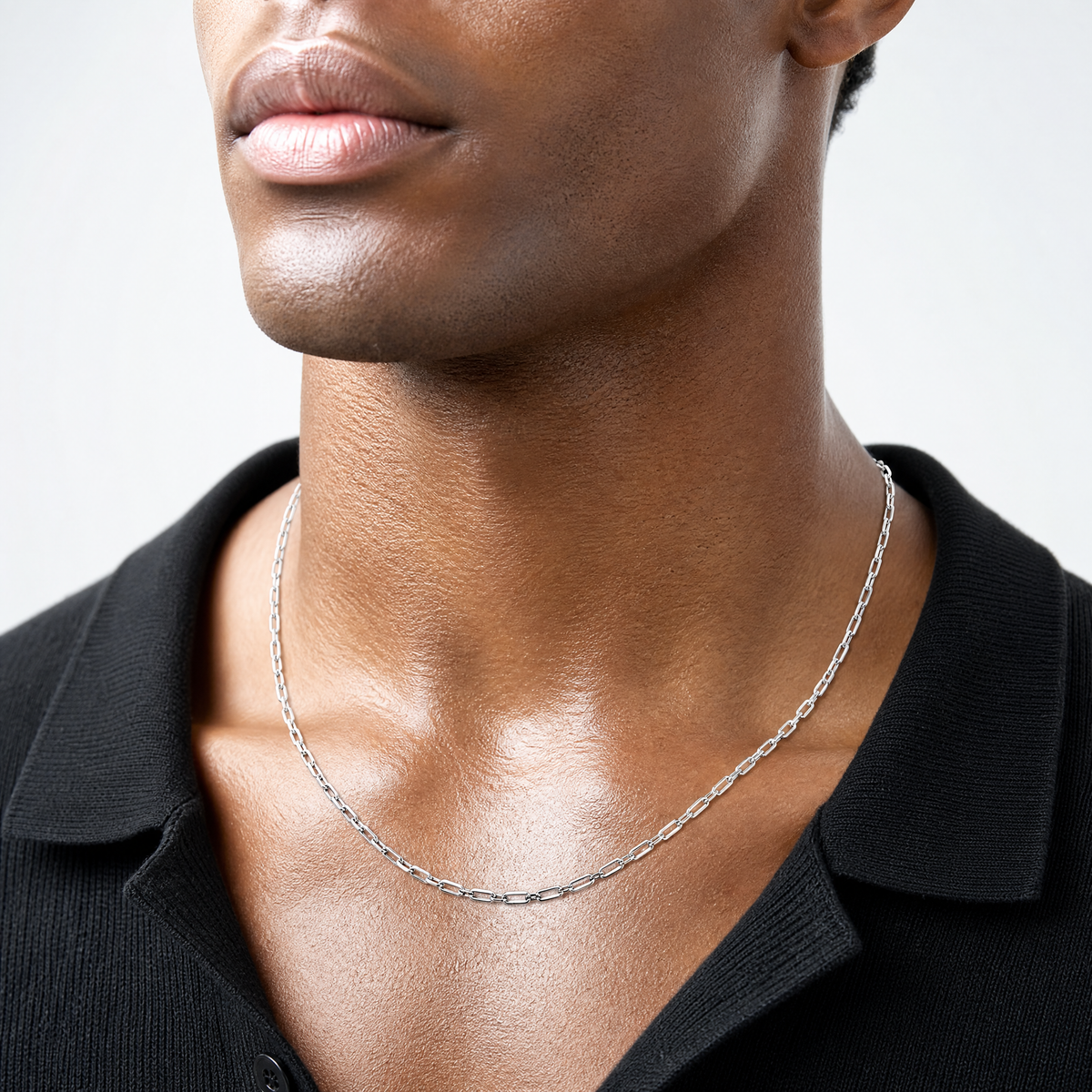 Leslie's 14k WG 3.0mm Solid Beveled D/C Paperclip Chain - Model Shot