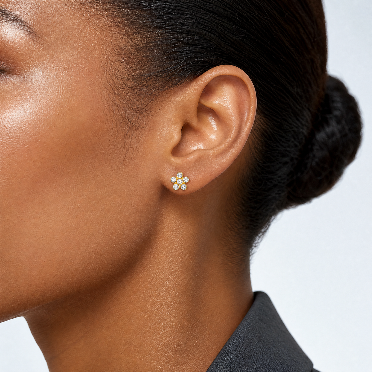 Inverness 14k April Crystal Birthstone Flower Earrings - Model Shot