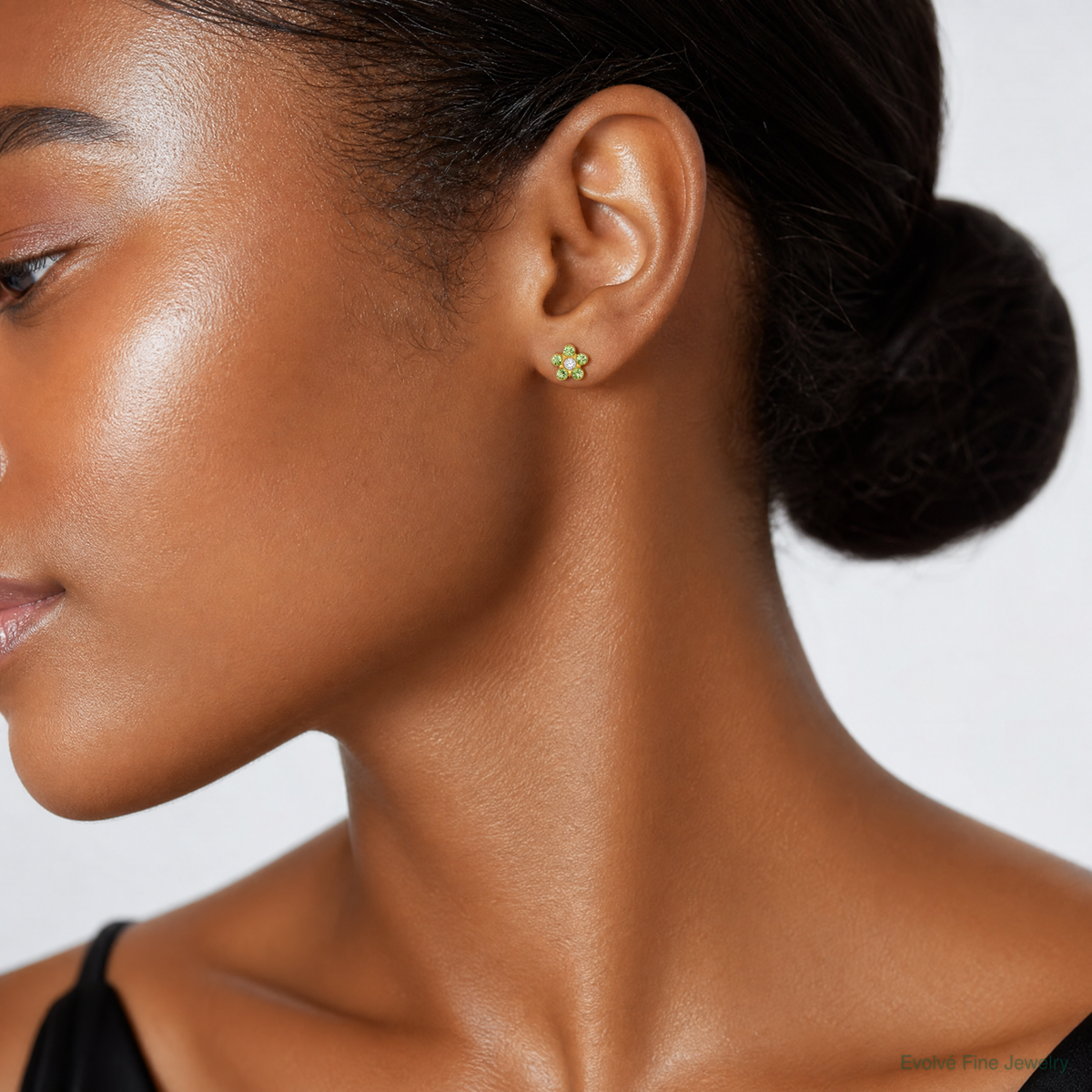 Inverness 14k August Lt Green Crystal Birthstone Flower Earrings - Model Shot
