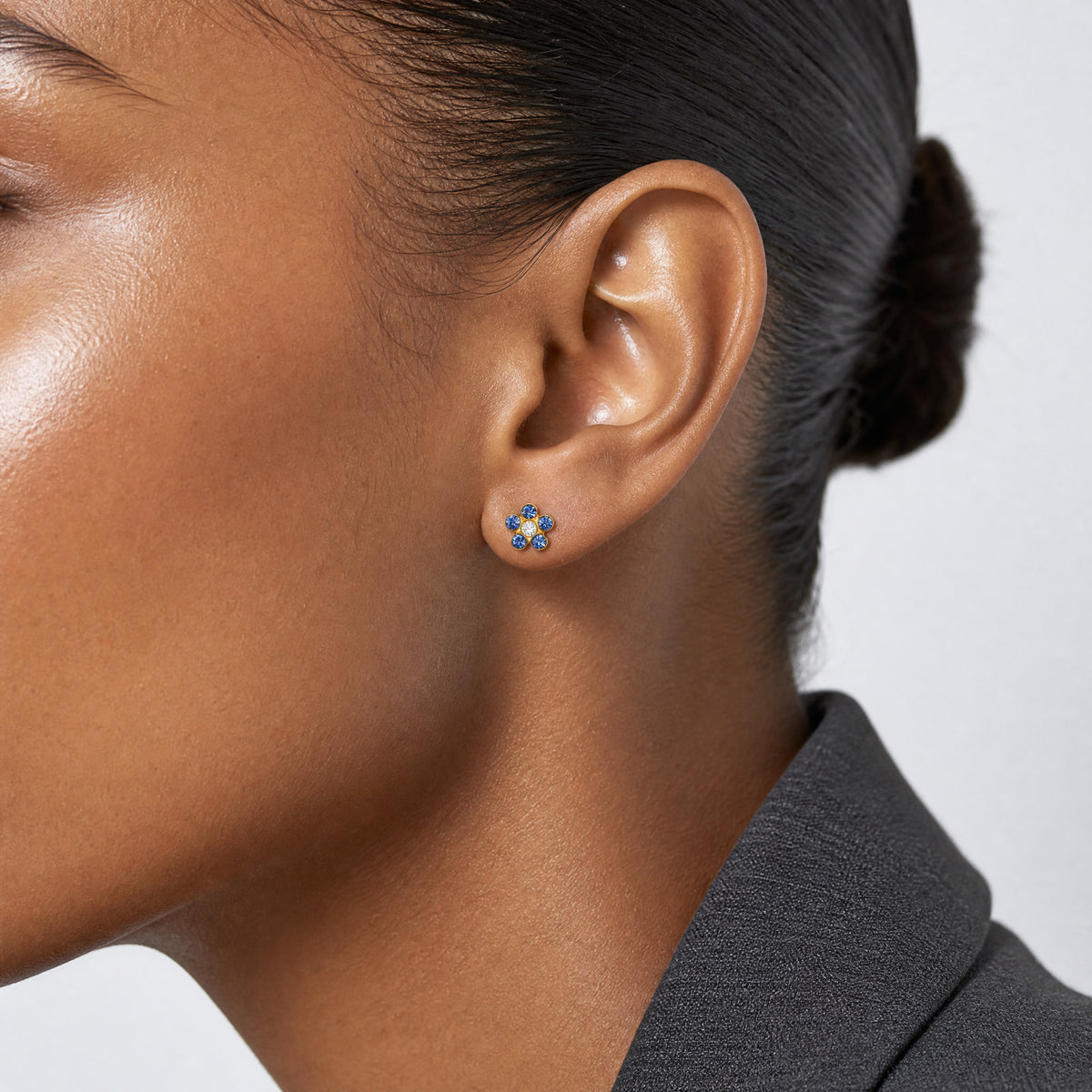 Inverness 14k September Blue Crystal Birthstone Flower Earrings - Model Shot