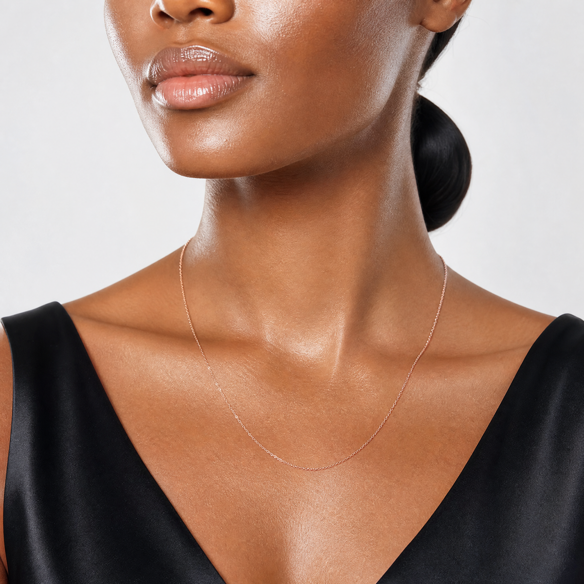 14k Rose Gold .7 mm Carded Cable Rope Chain - Model Shot