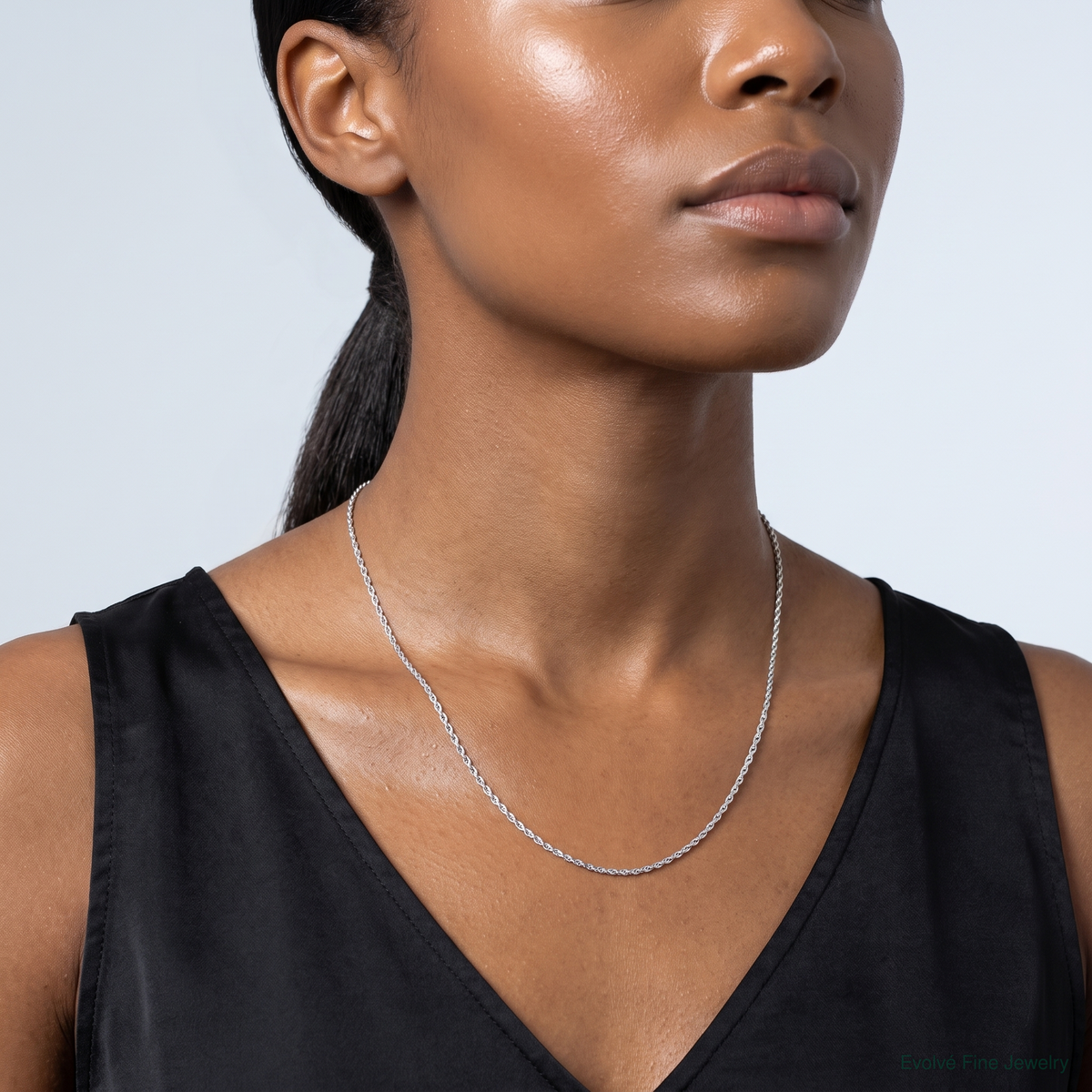 14k White Gold .7 mm Carded Cable Rope Chain - Model Shot