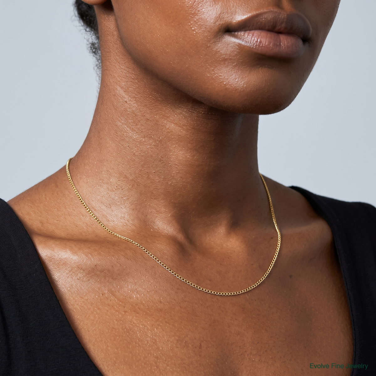 14k .5 mm Carded Curb Chain - Model Shot