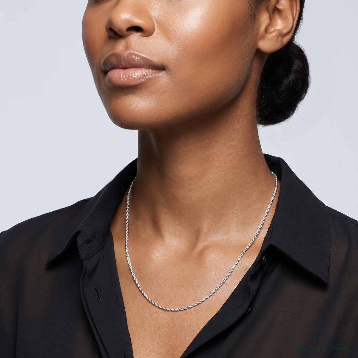 14k White Gold .95 mm Carded Cable Rope Chain - Model Shot