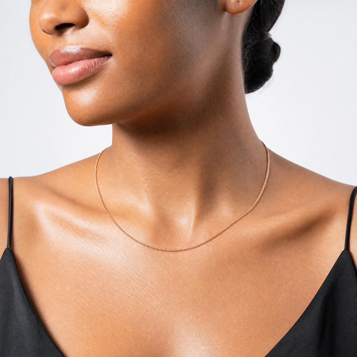 14k Rose Gold 1.15mm Carded Cable Rope Chain - Model Shot