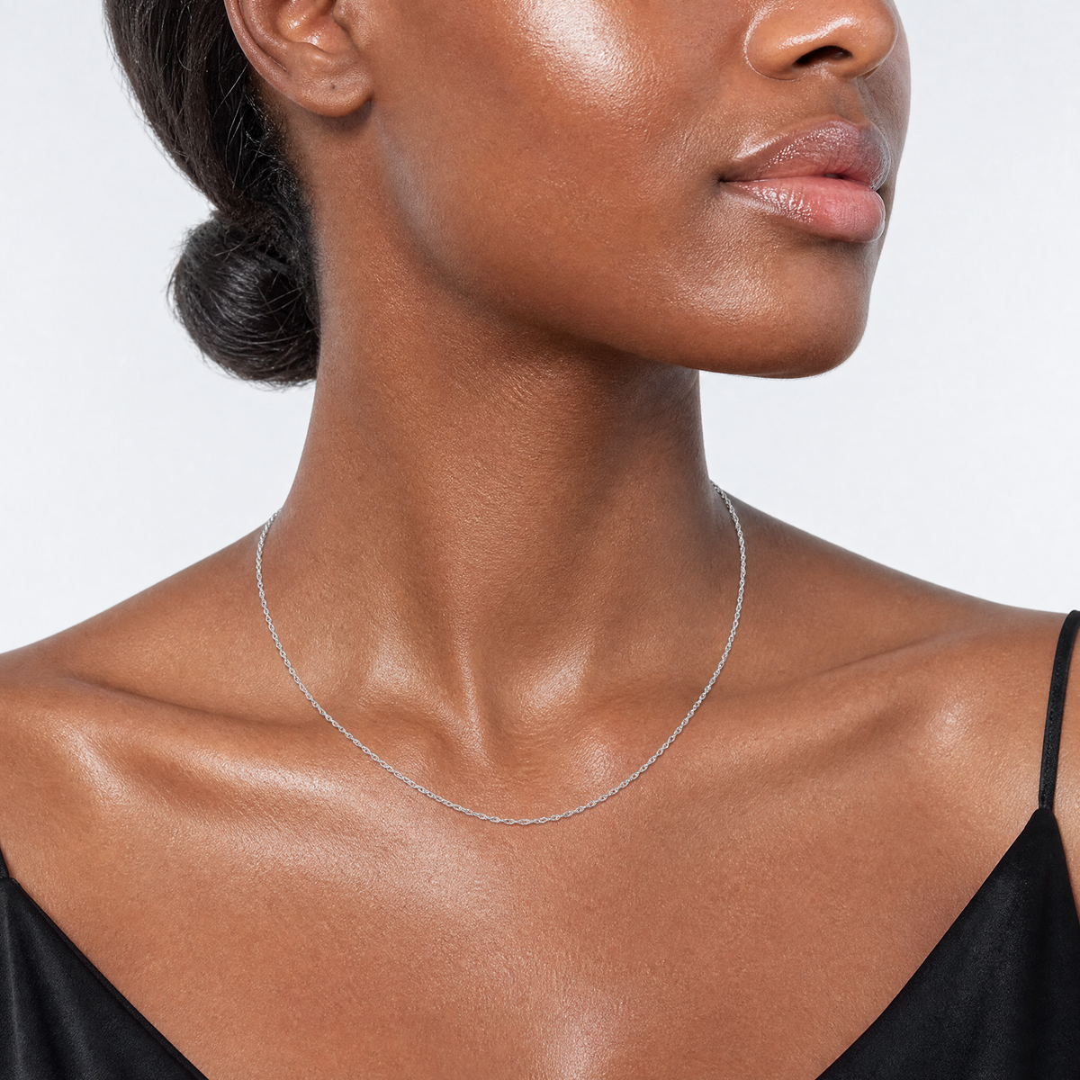 14K White Gold 1.15mm Carded Cable Rope Chain - Model Shot