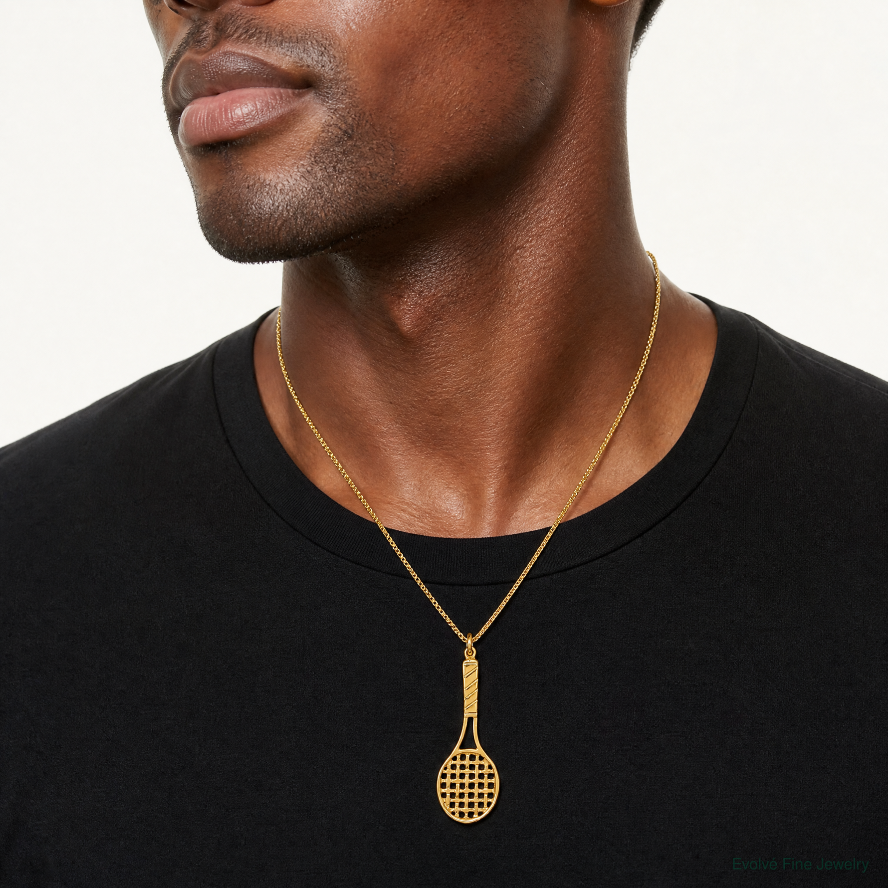 14K  3D Tennis Racquet Pendant - Model Shot