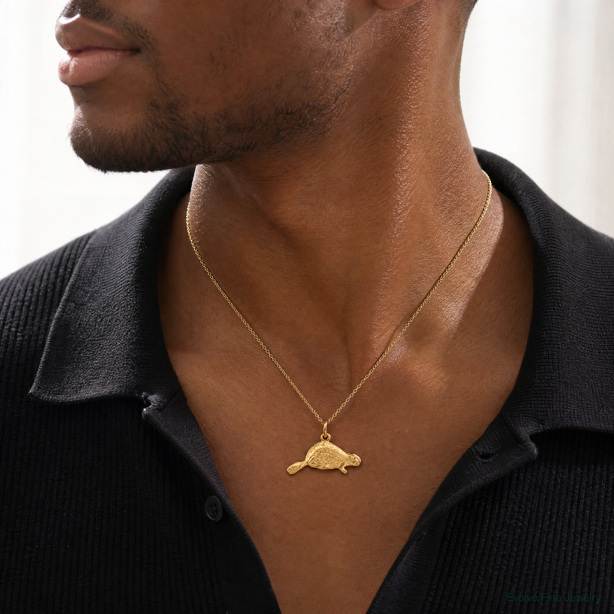14k Beaver Charm - Model Shot