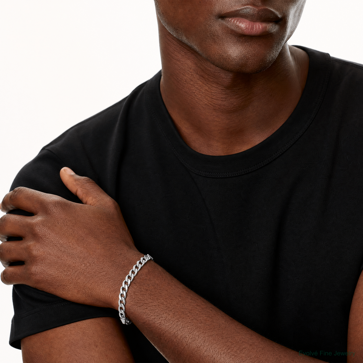 14k White Gold 5.25mm Semi-Solid Curb Chain - Model Shot