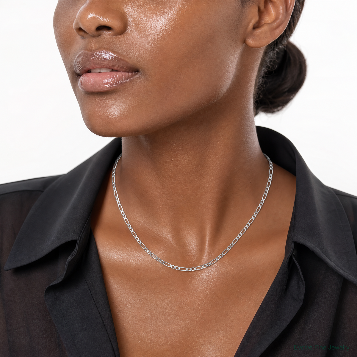 14k White Gold 2.5mm Semi-Solid Figaro Chain - Model Shot