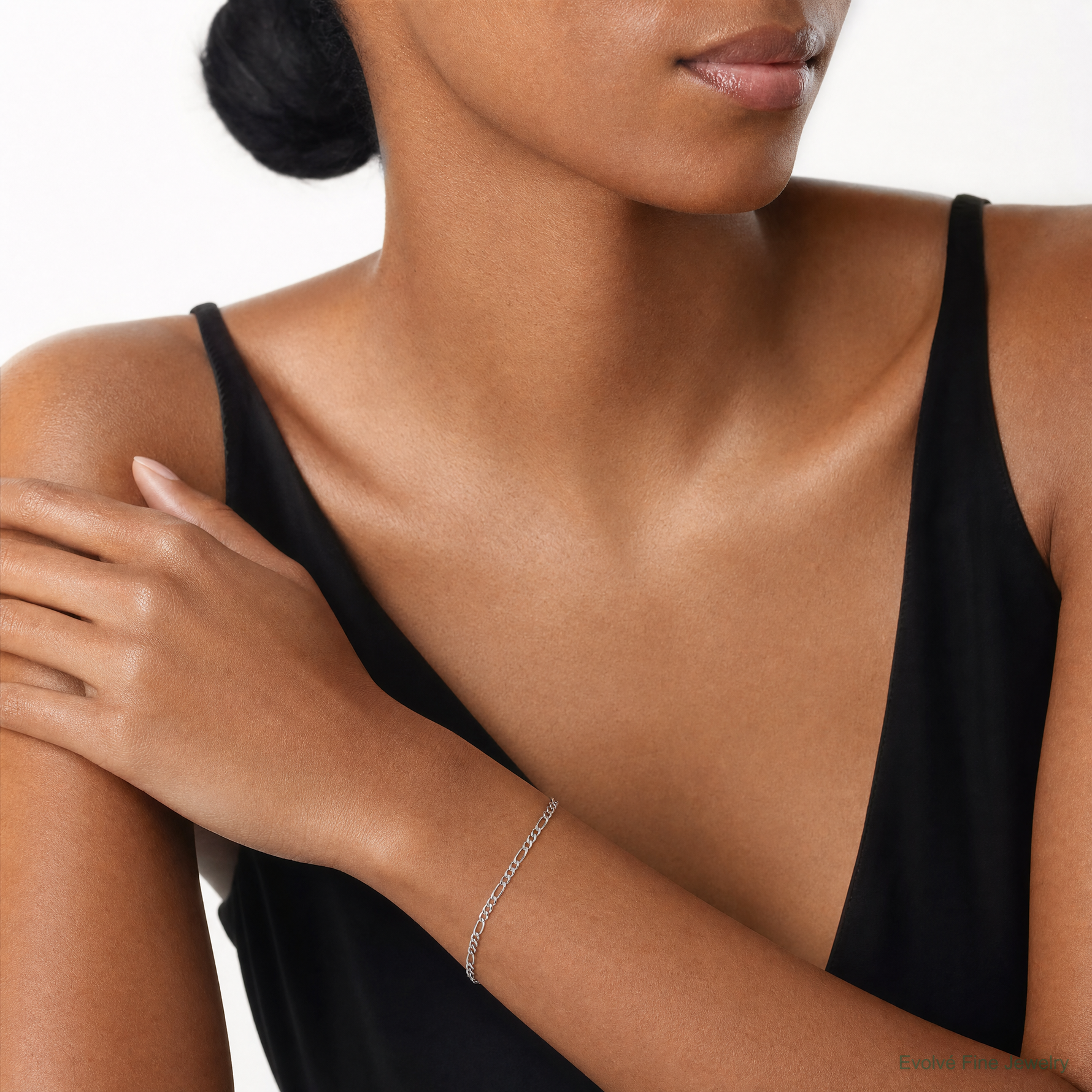 14k White Gold 2.5mm Semi-Solid Figaro Chain - Model Shot
