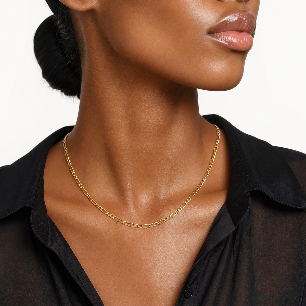 14k 2.5mm Semi-Solid Figaro Chain - Model Shot