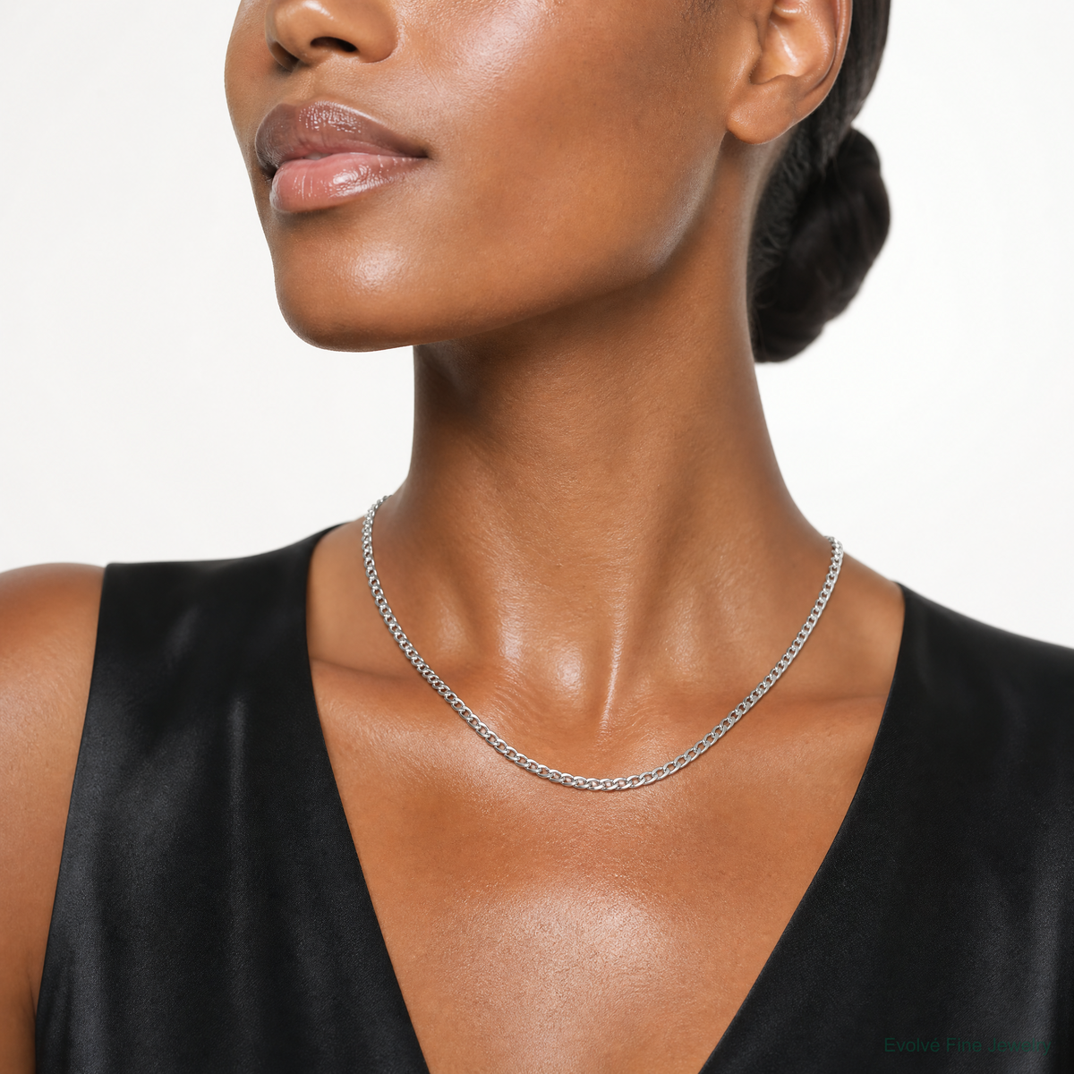 14k WG 2.5mm Semi-Solid Curb Chain - Model Shot