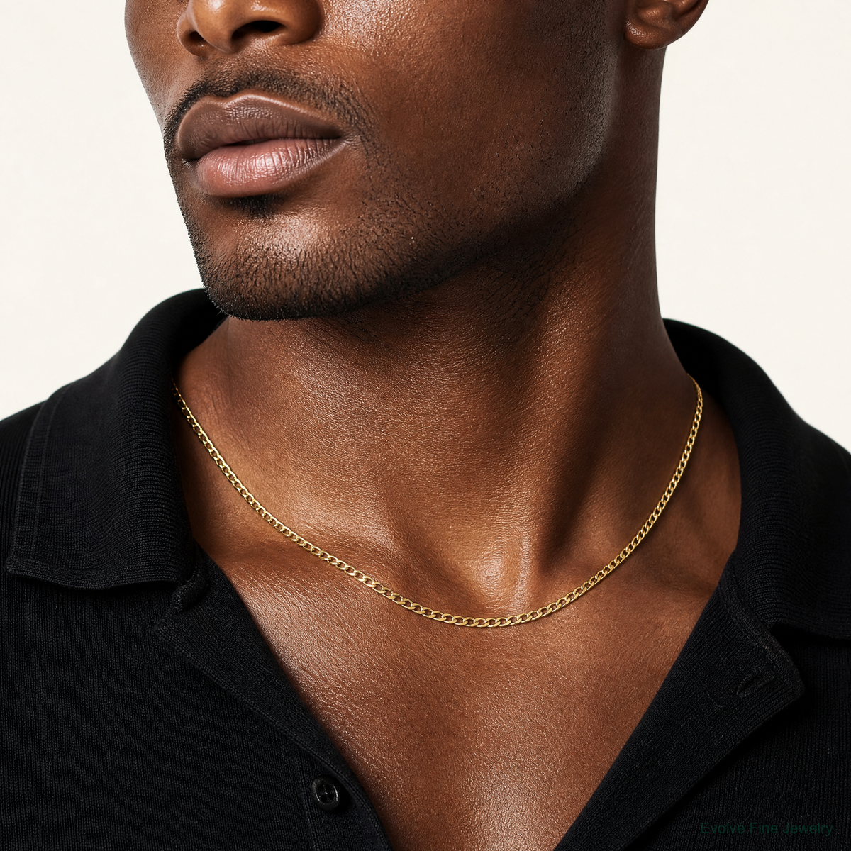 14k 2.5mm Semi-Solid Curb Chain - Model Shot