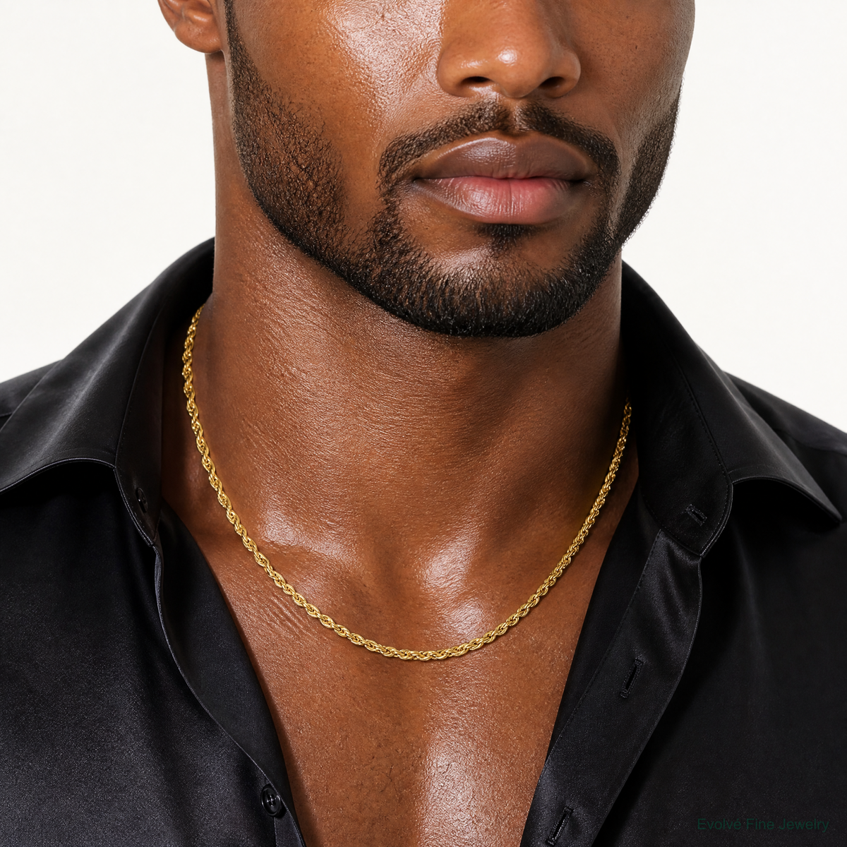 14ky 3.0mm Semi-Solid Rope Chain - Model Shot