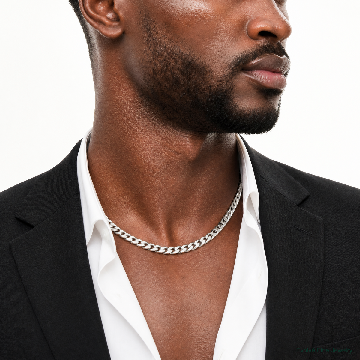 14k White Gold 6mm Semi-Solid Miami Cuban Chain - Model Shot