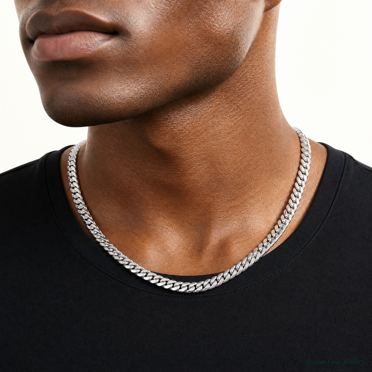 14k White Gold 7.3mm Semi-Solid Miami Cuban Chain - Model Shot