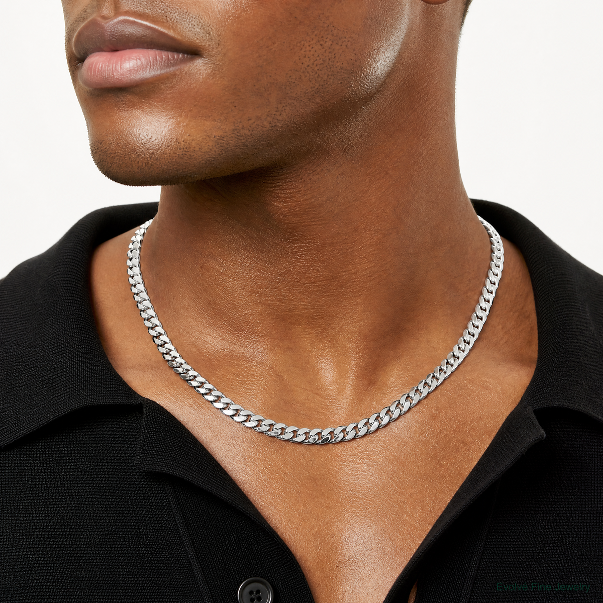 14k White Gold 9.3mm Semi-Solid Miami Cuban Chain - Model Shot
