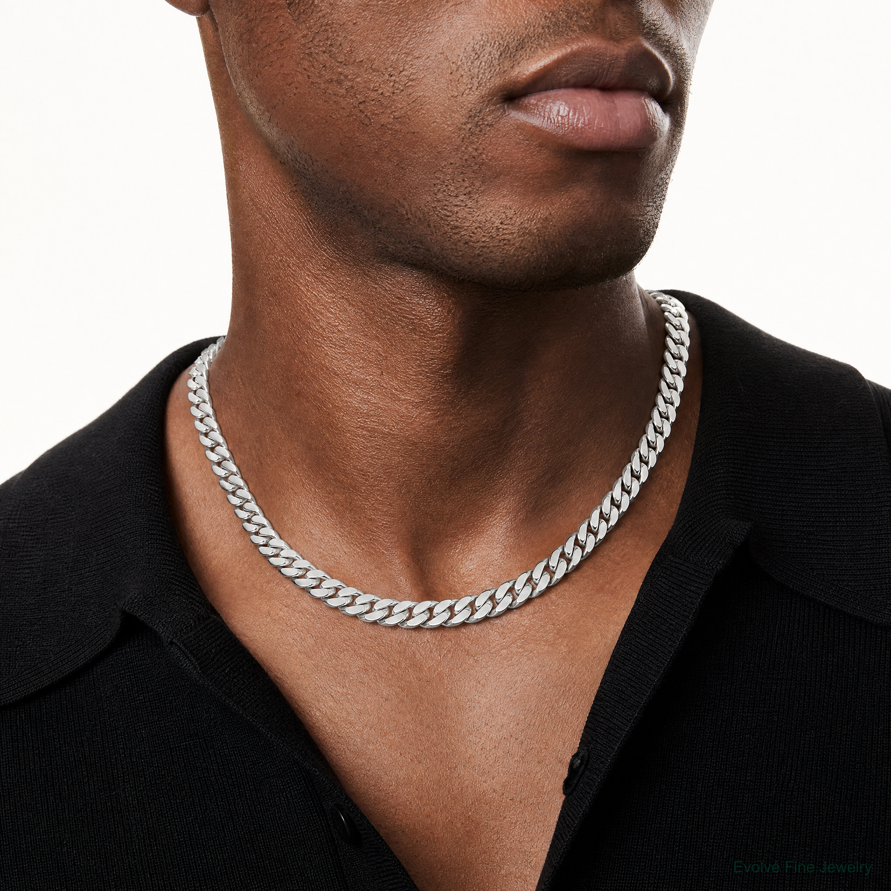 14k White Gold 11mm Semi-Solid Miami Cuban Chain - Model Shot