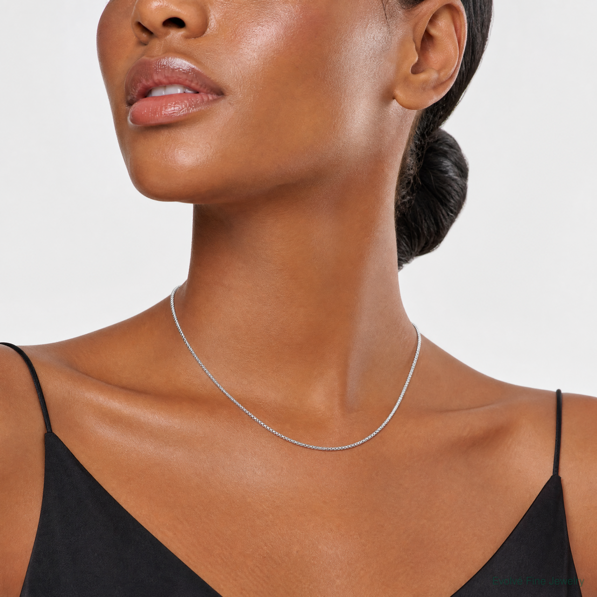 14k White Gold 2.45mm Semi-Solid Round Box Chain - Model Shot