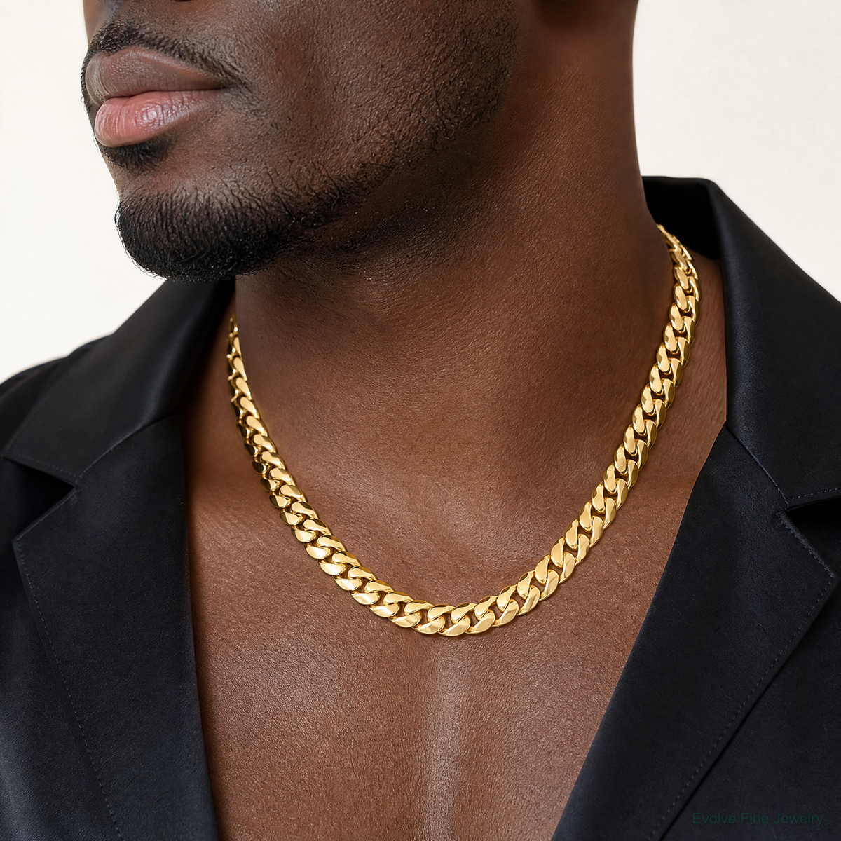 14k 13.2mm Semi-Solid Miami Cuban Chain - Model Shot