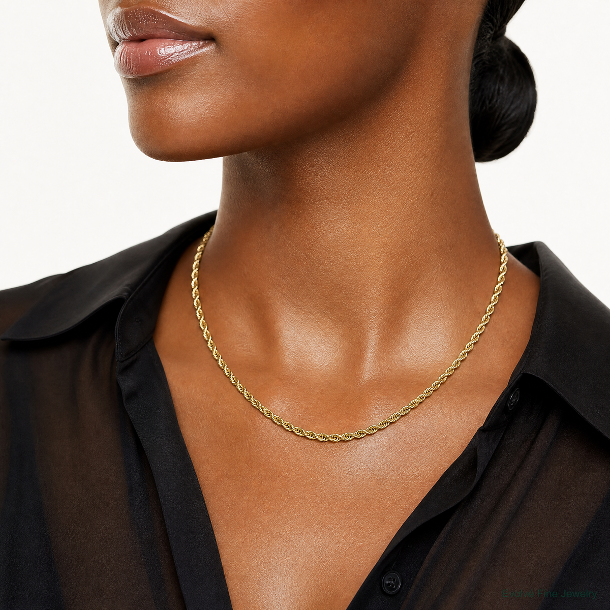 14ky 4.25mm Semi-Solid Rope Chain - Model Shot