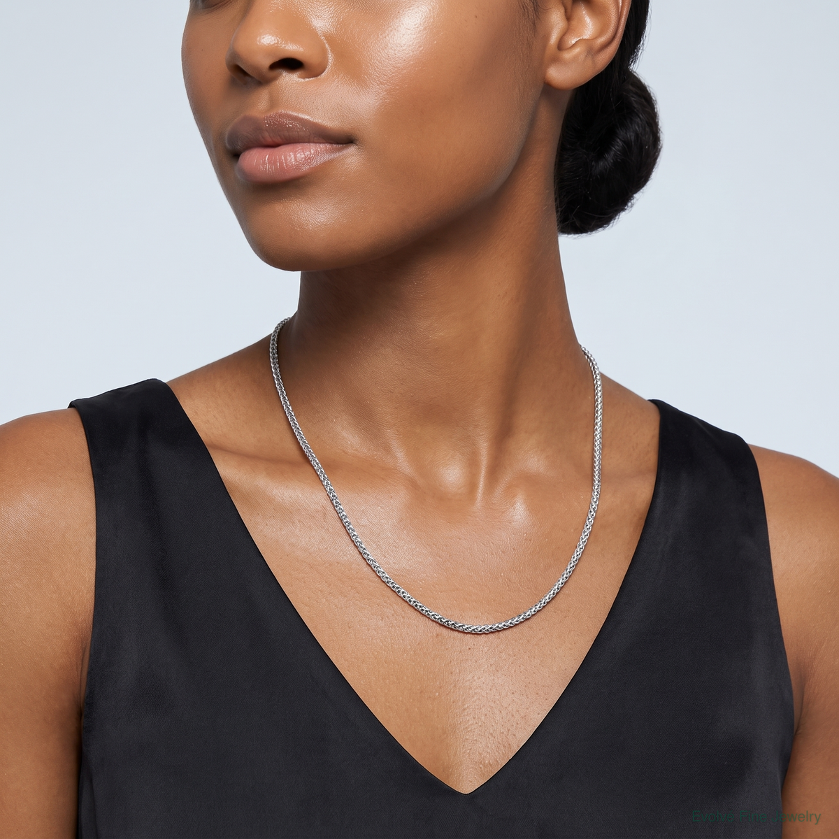 14k White Gold 2.35mm Semi-solid 3-Wire Wheat Chain - Model Shot