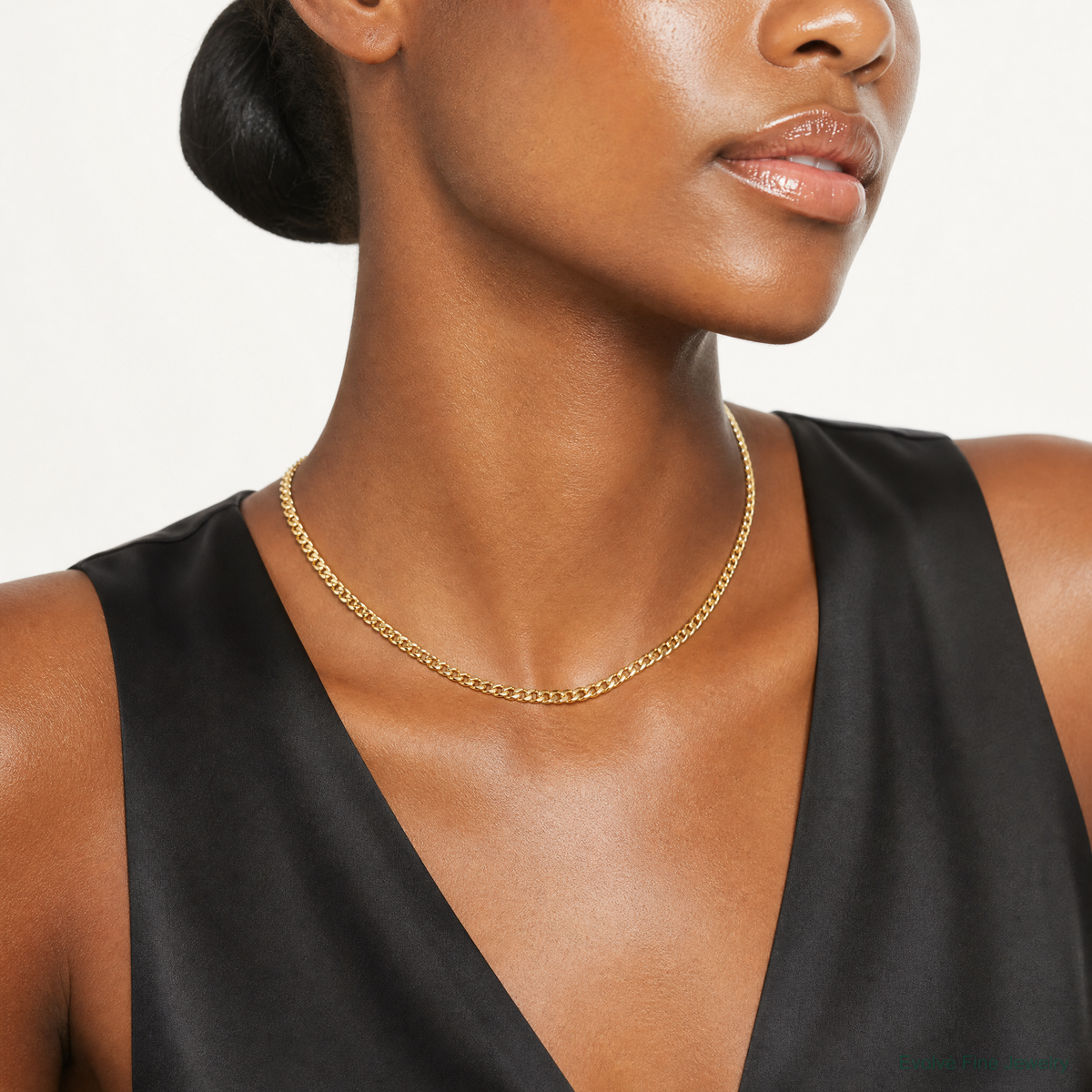 14k 3.5mm Semi-Solid Miami Cuban Chain - Model Shot