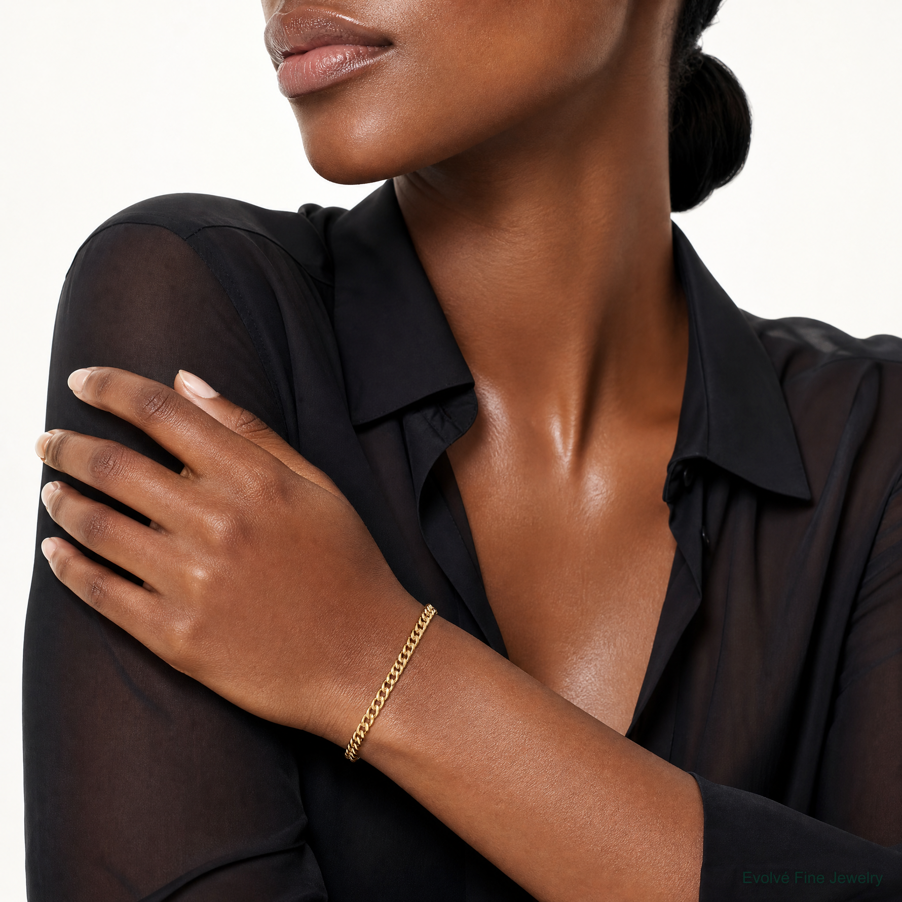 14k 3.5mm Semi-Solid Miami Cuban Chain - Model Shot