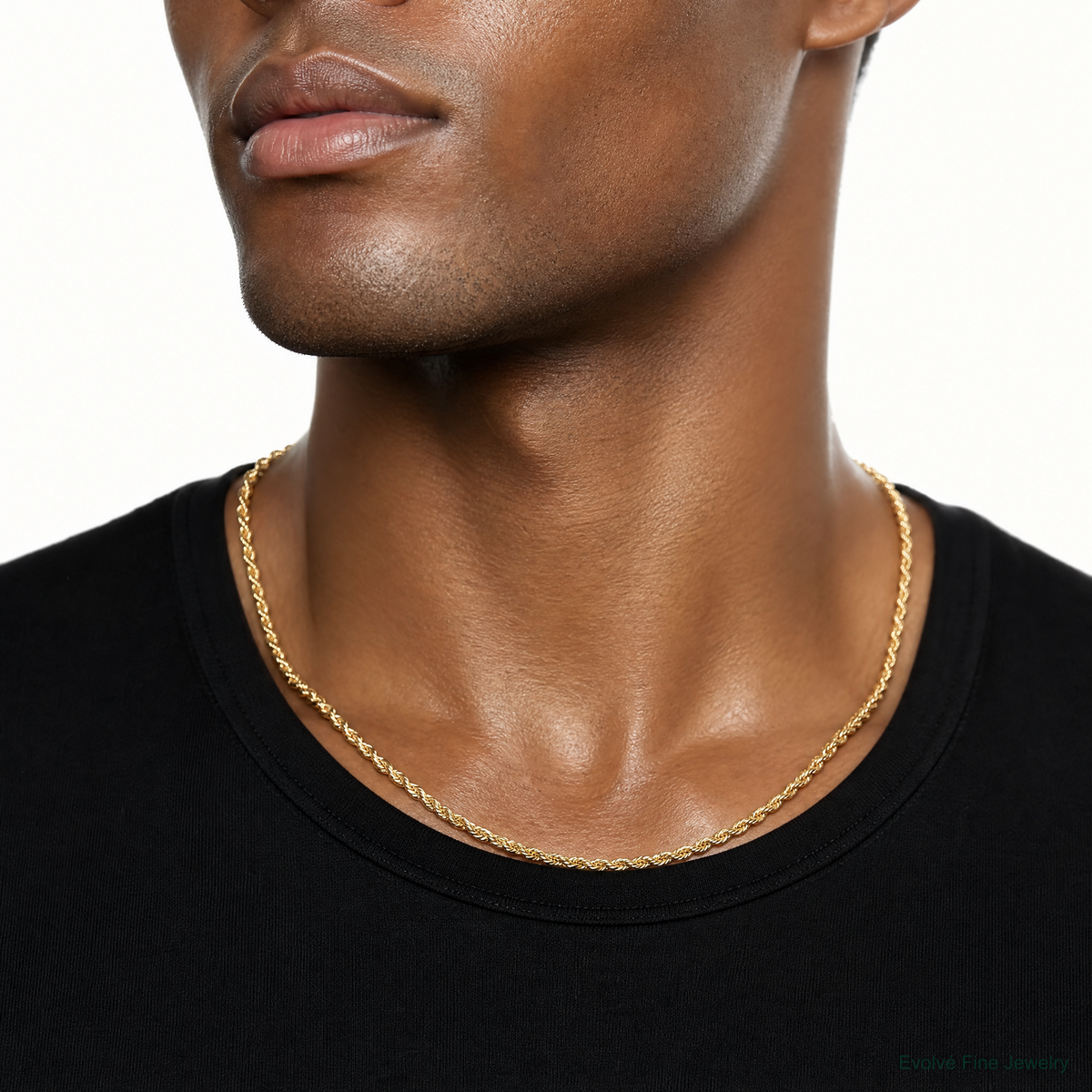 14ky 3.5mm Semi-Solid Rope Chain - Model Shot