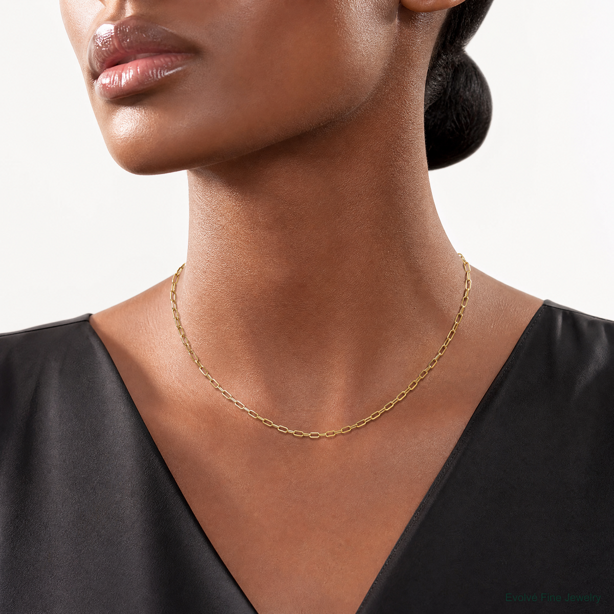14k 2.2mm Semi-Solid Beveled Paperclip Chain - Model Shot
