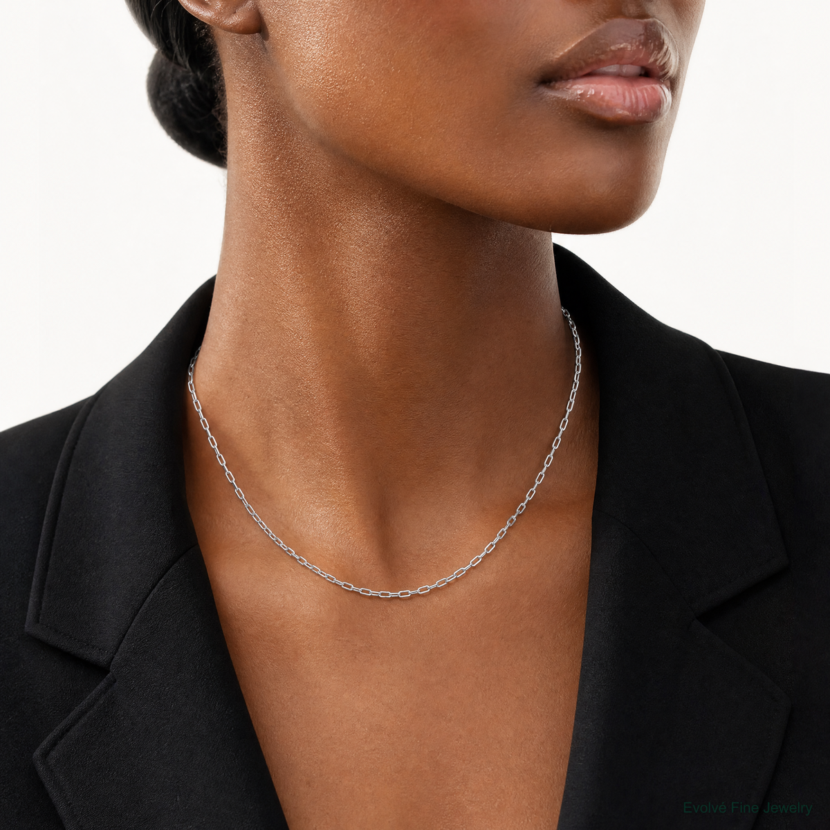 14k White Gold 2.2mm Semi-Solid Beveled Paperclip Chain - Model Shot