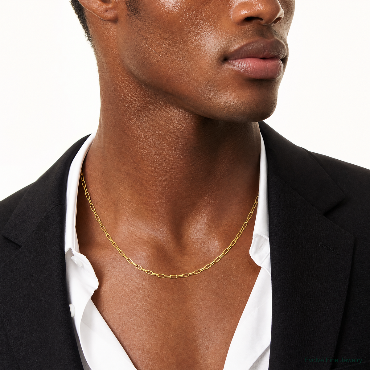 14k 3.0mm Semi-Solid Beveled Paperclip Chain - Model Shot