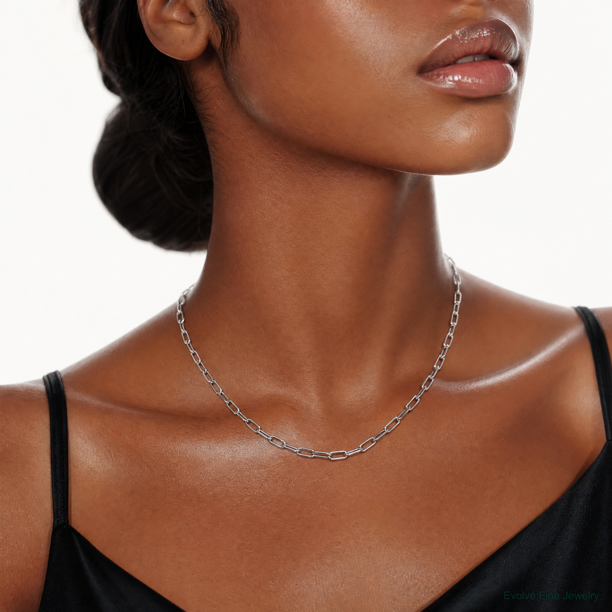 14k White Gold 3.7mm Semi-Solid Beveled Paperclip Chain - Model Shot