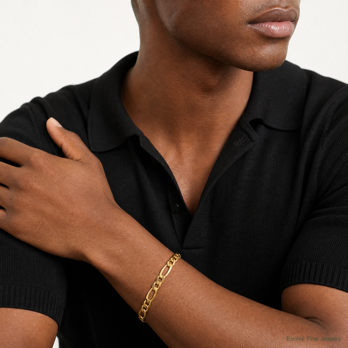 14k 9.4mm Semi-Solid Figaro Chain - Model Shot