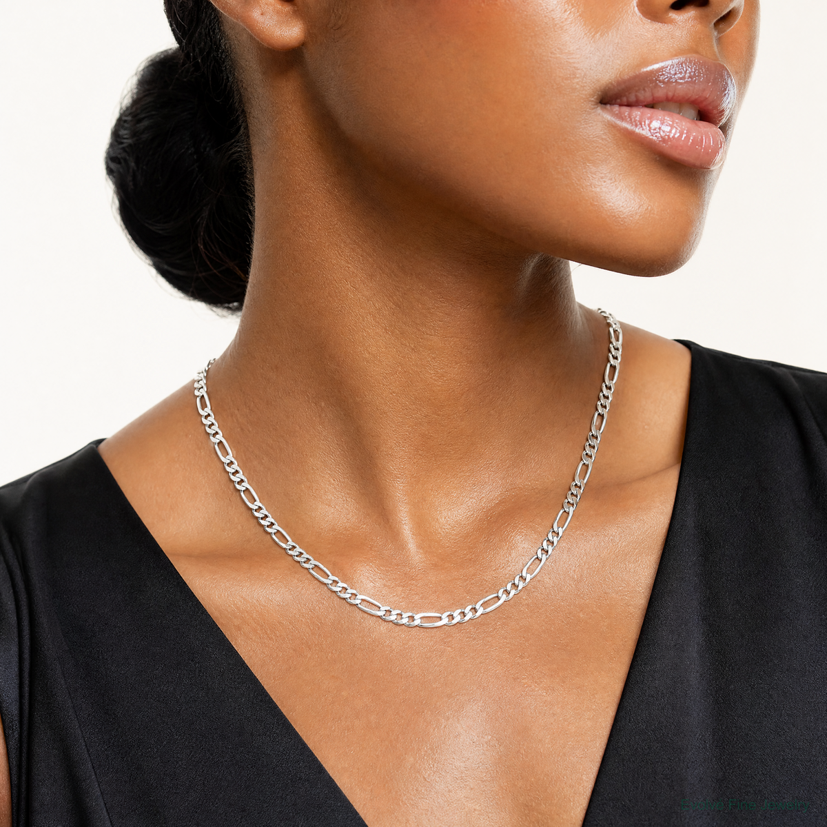 14k White Gold 4.4mm Semi-Solid Figaro Chain - Model Shot