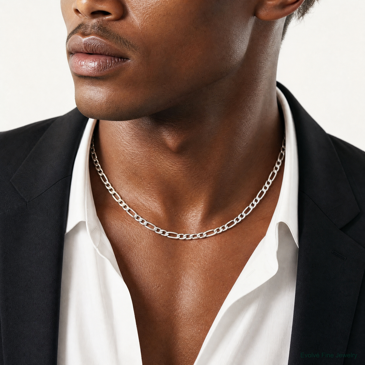 14k White Gold 5.75mm Semi-Solid Figaro Chain - Model Shot