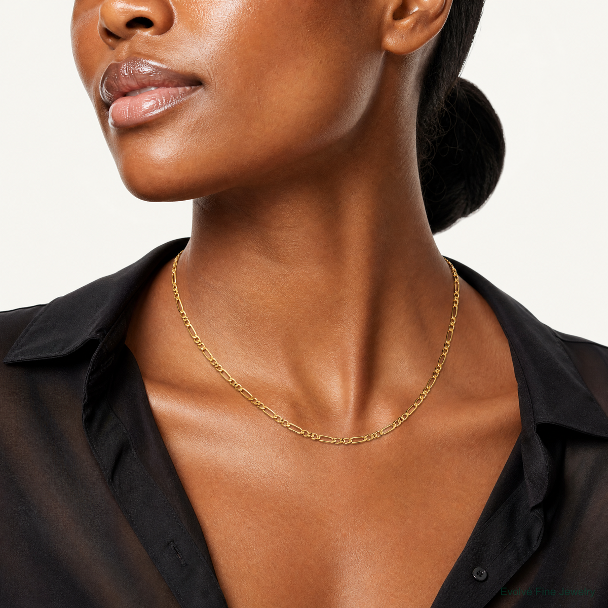 14k 3.5mm Semi-Solid Figaro Chain - Model Shot