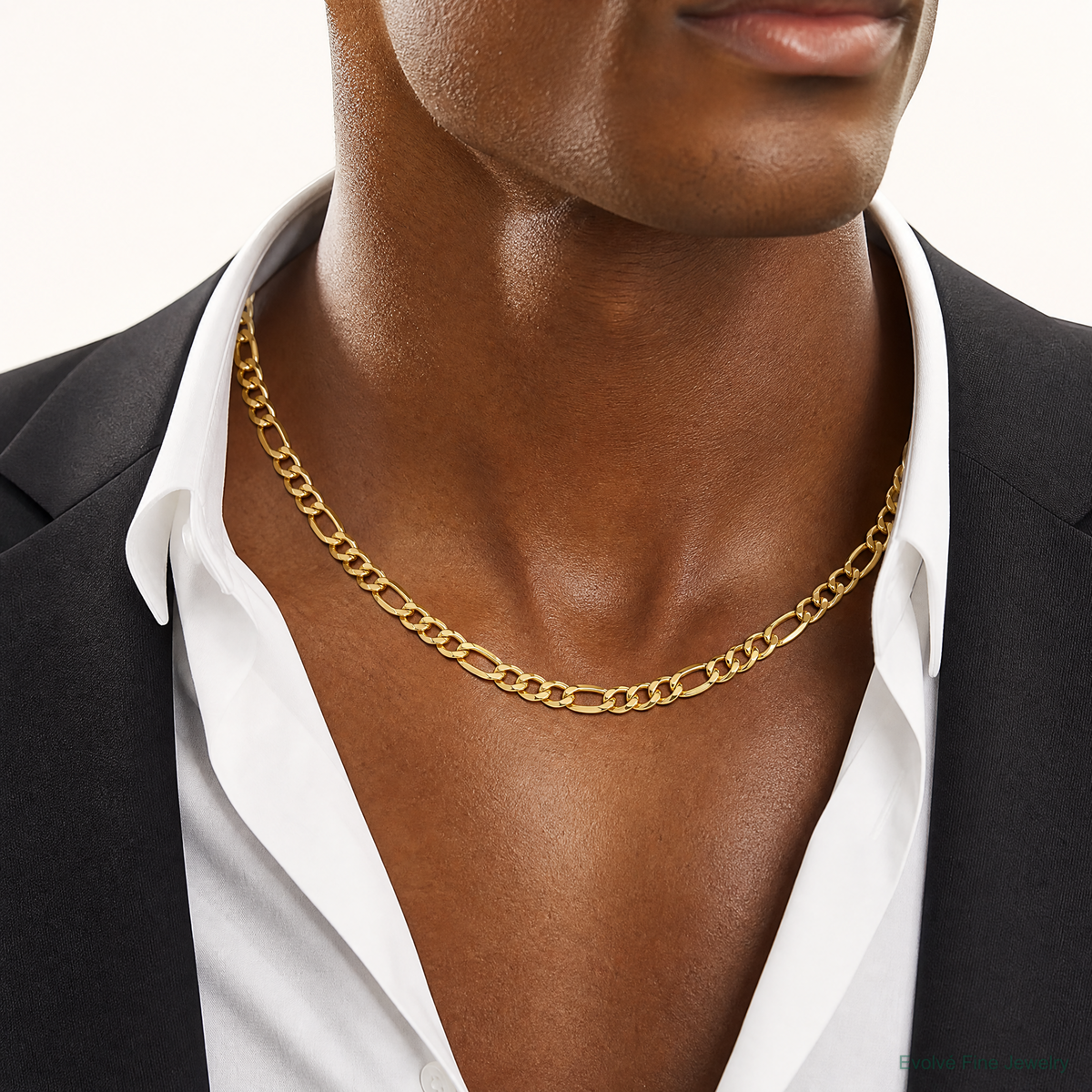 14k 7.3mm Semi-Solid Figaro Chain - Model Shot