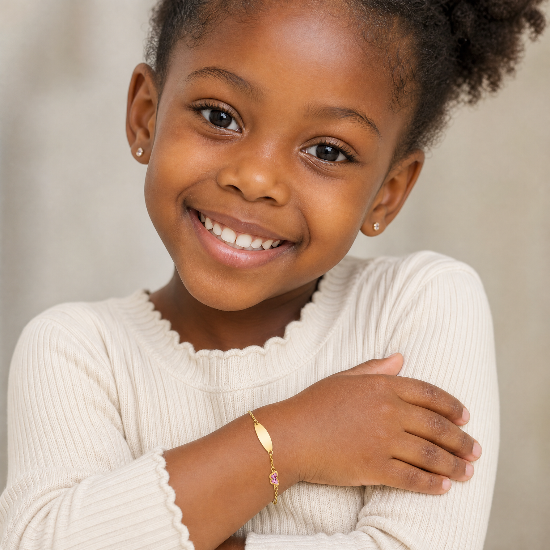 14K Children's Enamel Butterfly w/.5in ext. ID Bracelet - Model Shot