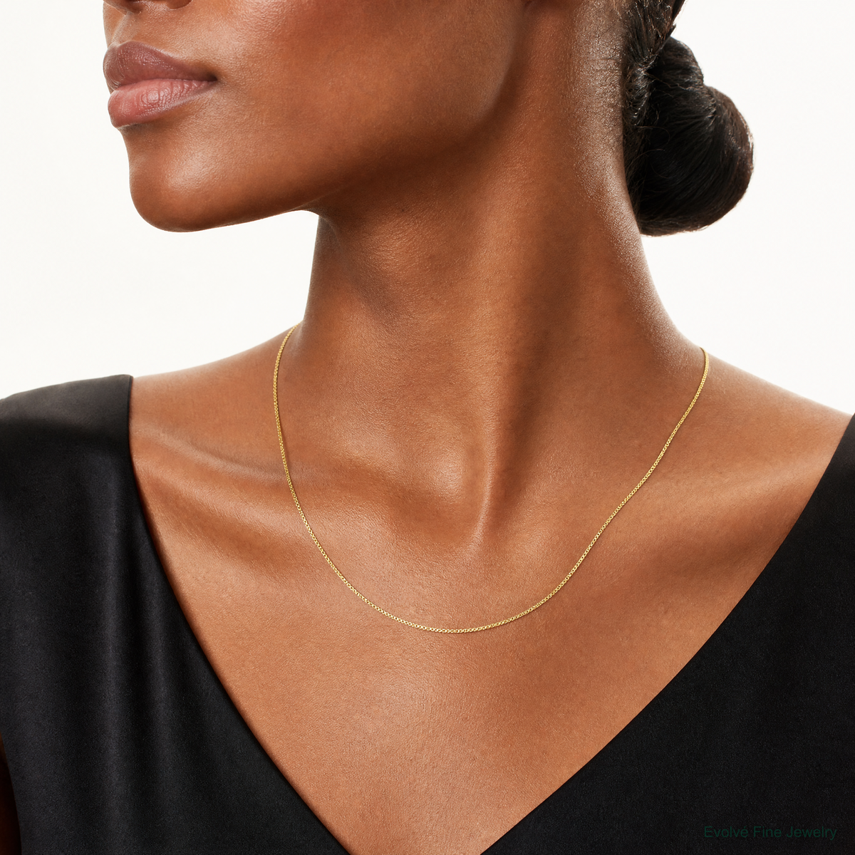 14k .7mm Box with Lobster Clasp Chain - Model Shot